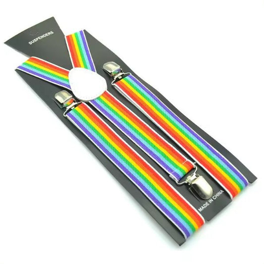 Rainbow Pride Suspenders with Silver Clips - Rebellious Unicorns