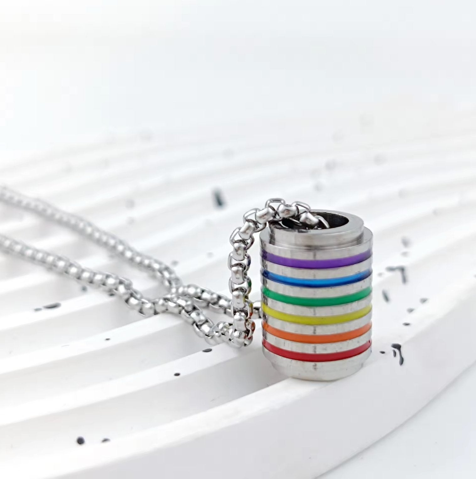 Stainless Steel 2SLGBTQ+ Rainbow Flag Tube Pendant Necklace - Rebellious Unicorns