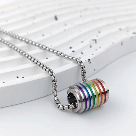 Stainless Steel 2SLGBTQ+ Rainbow Flag Tube Pendant Necklace - Rebellious Unicorns
