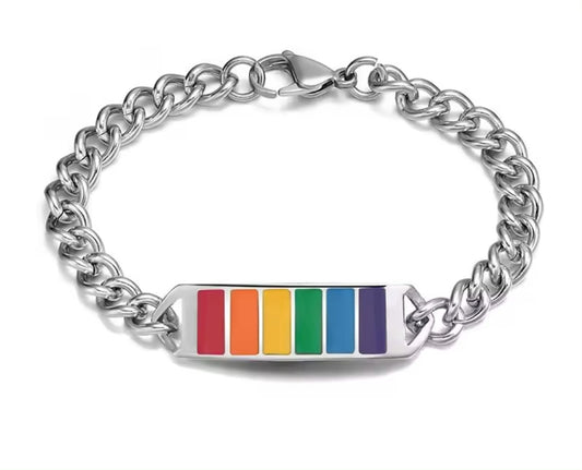 Stainless Steel Link Bracelet with Rainbow Pendant - Rebellious Unicorns