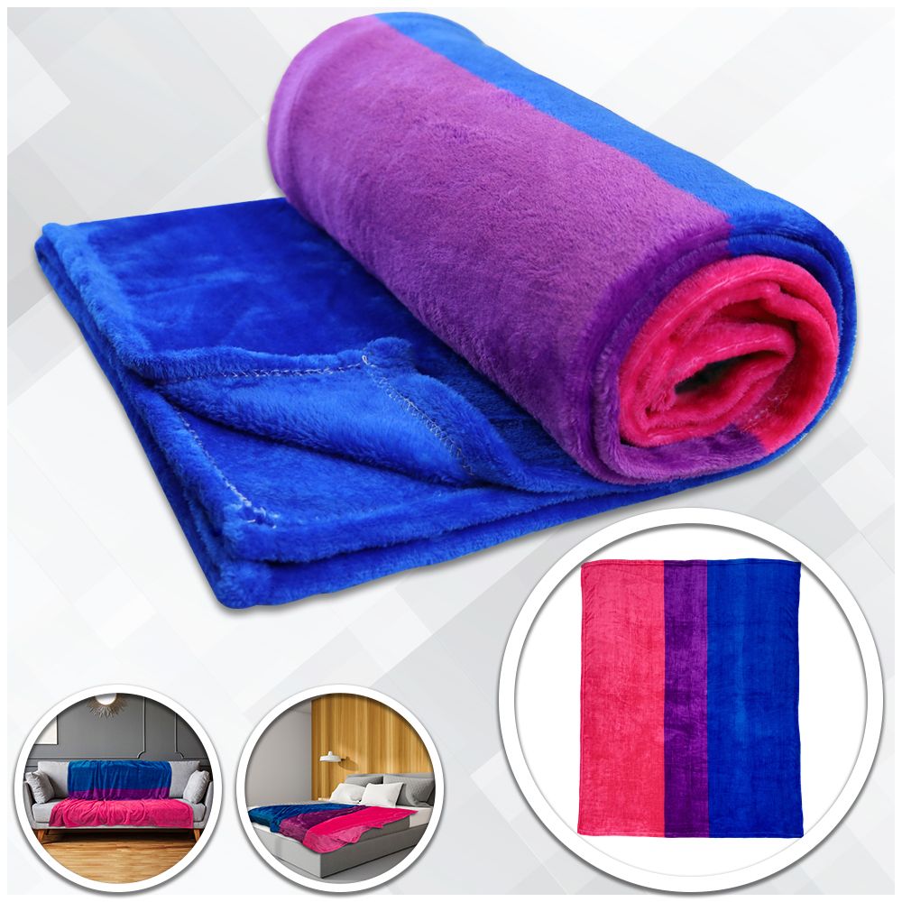 Pride Multi Colored Stripes 2024 , Adult Big and Tall Fleece Blanket with matching dark purple satin trim